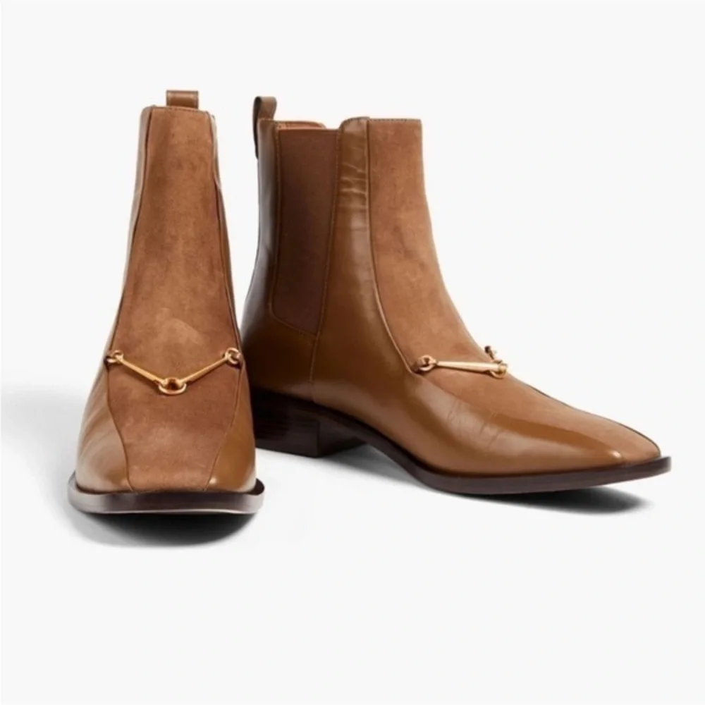 Tory Burch Chelsea Boot Equestrian Link Ankle Bootie in River Rock Suede Leather